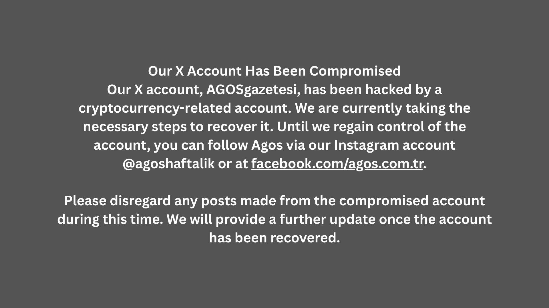Announcement: Our X Account Has Been Compromised
