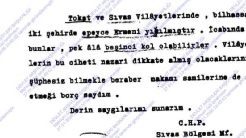 “Dikkat: Tokat ve Sivas’ta epeyce Ermeni yığılmıştır”