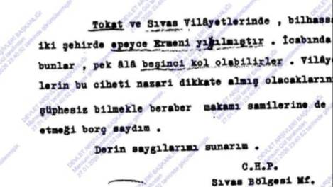 “Dikkat: Tokat ve Sivas’ta epeyce Ermeni yığılmıştır”