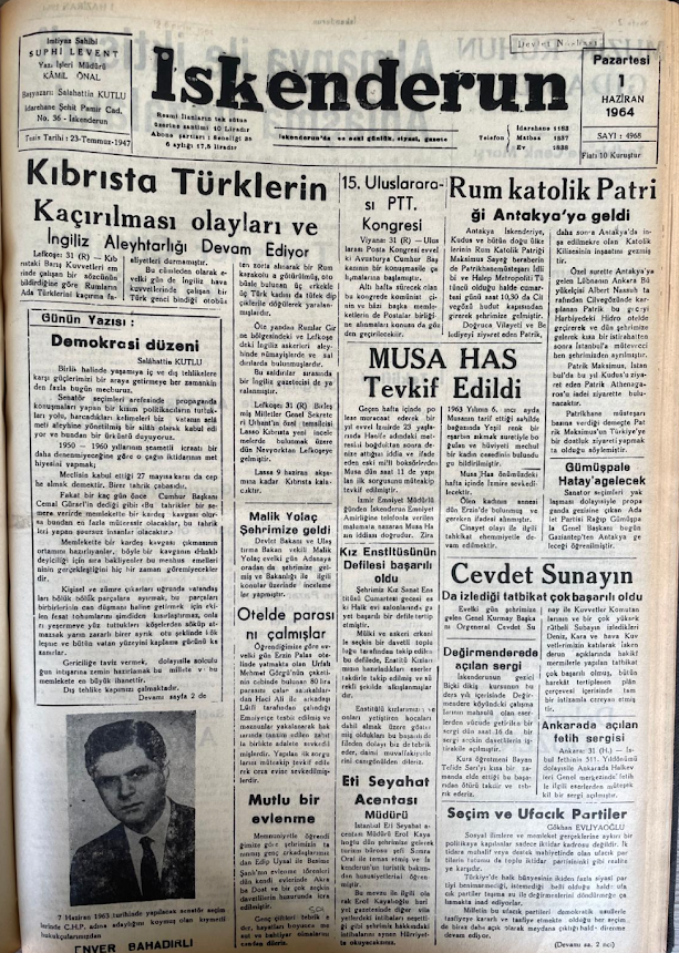 01.06.1964 tarihli İskenderun Gazetesi