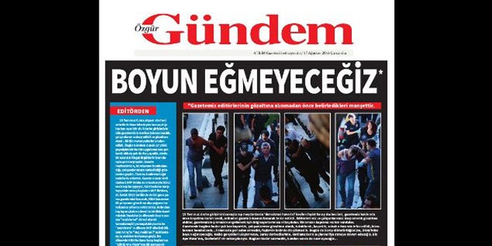 Özgür Gündem ‘Boyun eğmeyeceğiz’ manşetiyle çıktı