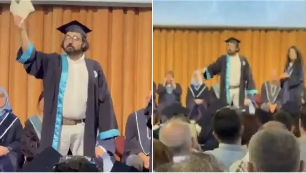 Mezuniyet töreninde diploma yırtan genç yurtdışı yasağıyla serbest bırakıldı