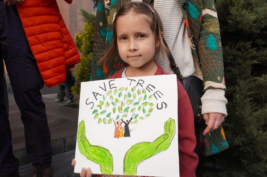 Yerevanlılar, kesilen ağaçlar için protestoda